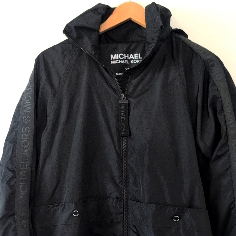 Michael Kors Black Sporty Windbreaker Lightweight Packable Jacket Polyester XS